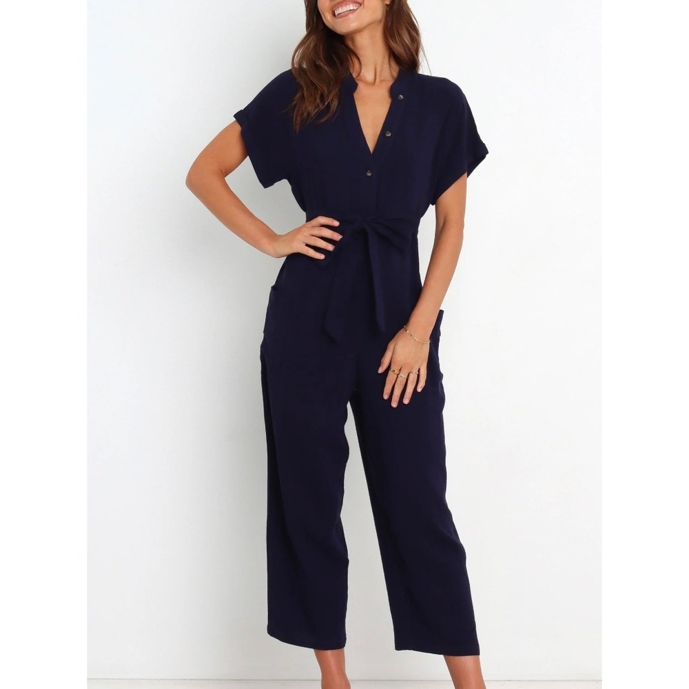 Petal And Pup Archie Linen Jumpsuit in Navy sz 8